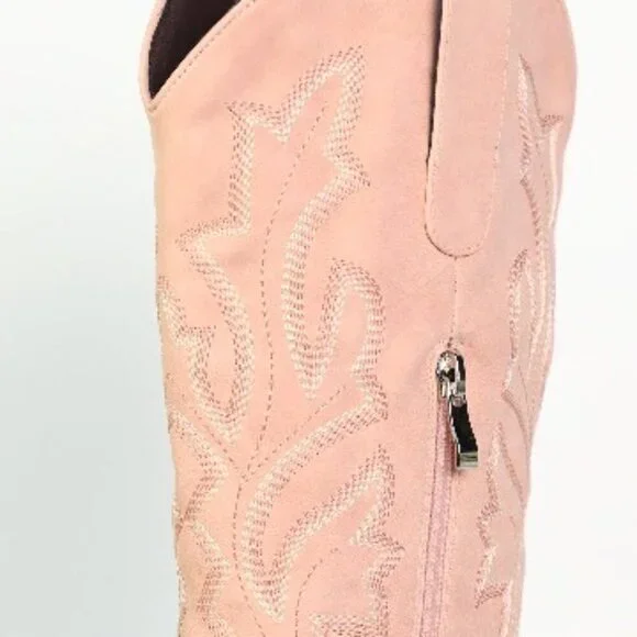 Women's PU Leather Boots Chunky Heel Pointed Toe Wide Calf Pull-On - Picture 8 of 8